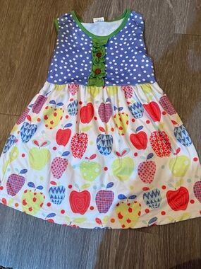 Girls' Purple Polka Dot & Apple Print Tank Dress